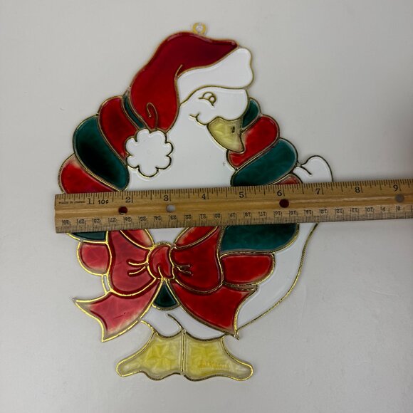 Vtg Plastic Suncatcher Stained Faux Glass Christmas Goose Duck Giftco Holiday - Picture 4 of 15